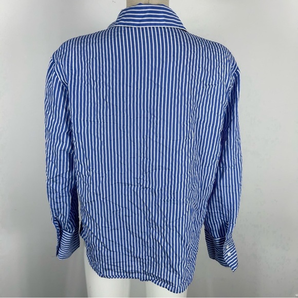 💕 Mango Blue and White Striped Button-Up Shirt 6 - Picture 4 of 12